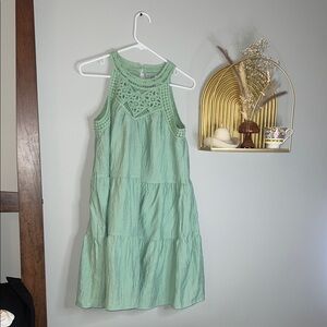 Sleeveless Crochet Yoke Summer Dress in Mint Green